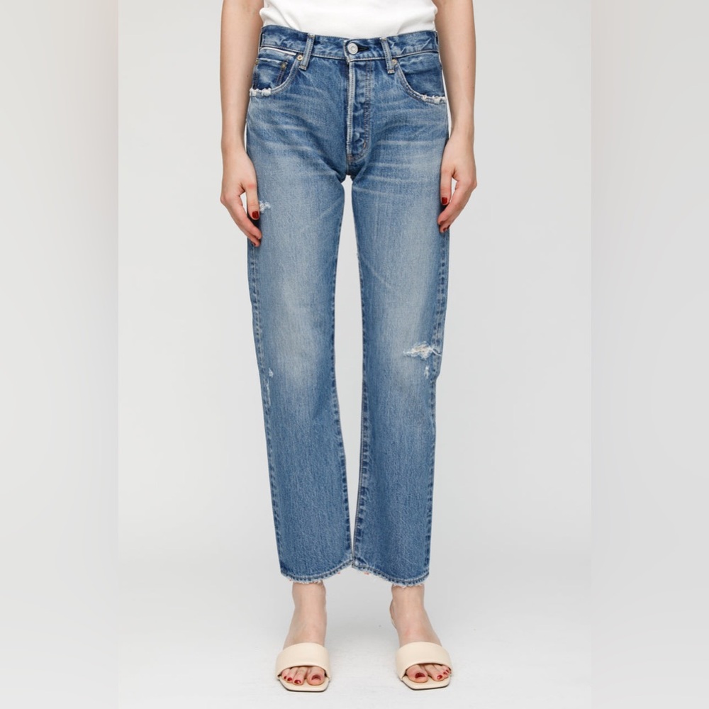 Moussy Vintage MV Loews straight distressed mid-rise jeans | Size 26 | Blue